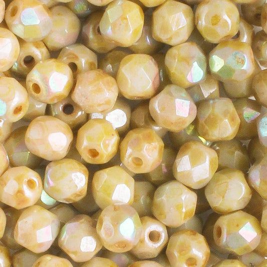 4mm Round Fire Polish Honey AB - 100 beads