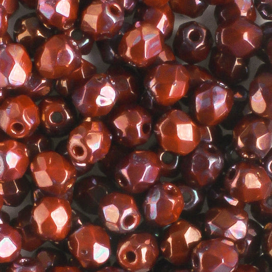 4mm Round Fire Polish Burnt Umber Luster - 100 beads