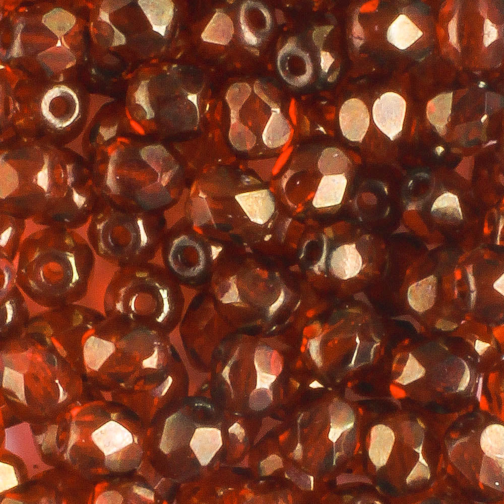 4mm Round Fire Polish Ruby Red Gold Luster - 100 beads