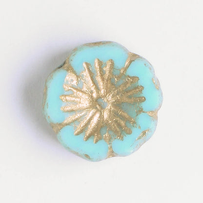 14mm Hibiscus Flower - Tea Green and Gold - each