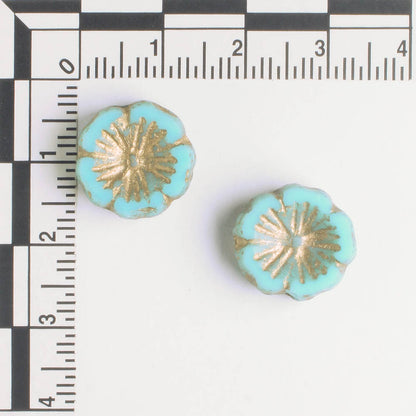 14mm Hibiscus Flower - Tea Green and Gold - each