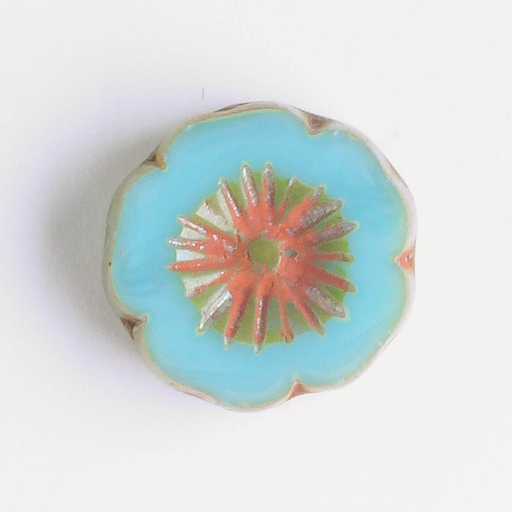 14mm Hibiscus Flower - Sky Blue Picasso - each