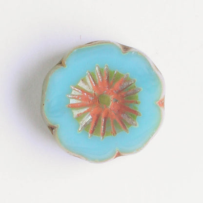 14mm Hibiscus Flower - Sky Blue Picasso - each