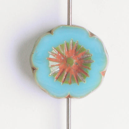 14mm Hibiscus Flower - Sky Blue Picasso - each