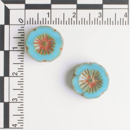 14mm Hibiscus Flower - Sky Blue Picasso - each