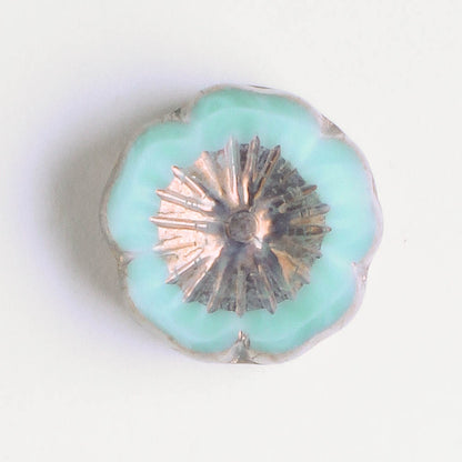 14mm Hibiscus Flower - Blue Geen with Purple - each