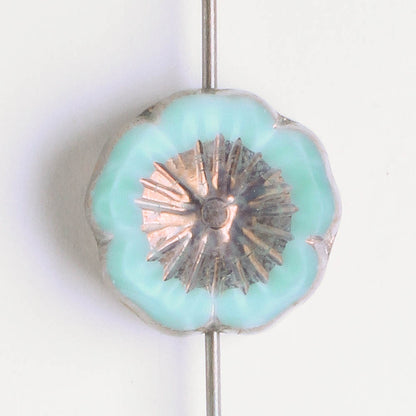 14mm Hibiscus Flower - Blue Geen with Purple - each