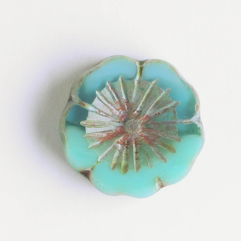 14mm Hibiscus Flower - Sea Green Picasso - each
