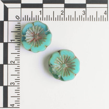 14mm Hibiscus Flower - Sea Green Picasso - each