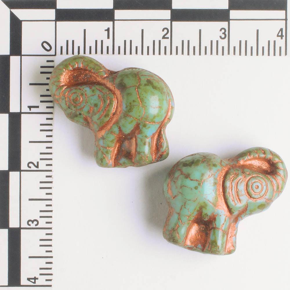 20x23mm Elephant - Blue and Copper - each