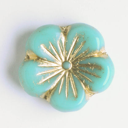 21mm Hibiscus Flower - Turquoise and Gold - each