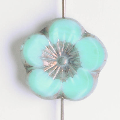 21mm Hibiscus Flower - Turquoise and Purple - each