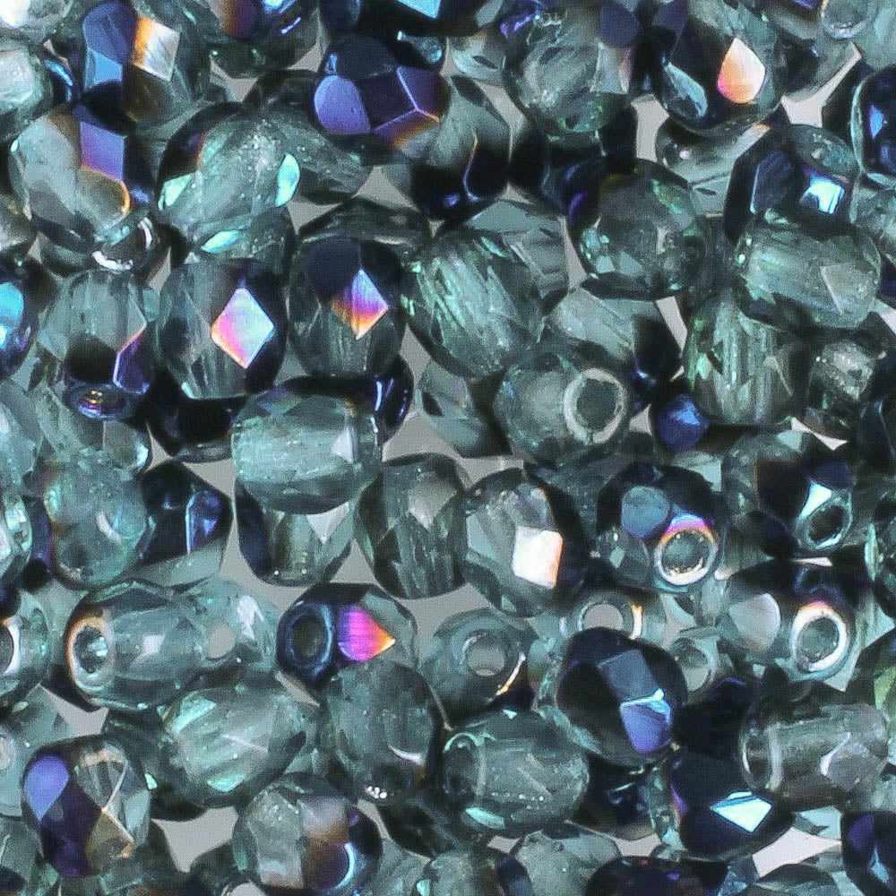 4mm Round Fire Polish Blue Iris - 100 beads