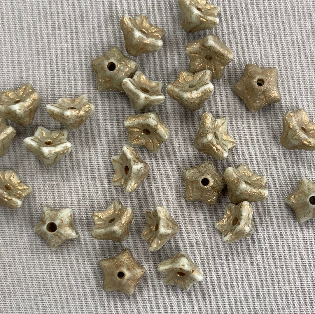 5x8mm Bell Flowers - Gray and gold with an Etched Finish