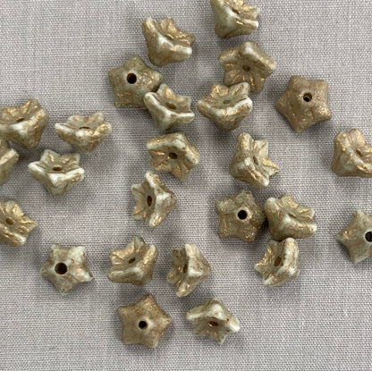 5x8mm Bell Flowers - Gray and gold with an Etched Finish