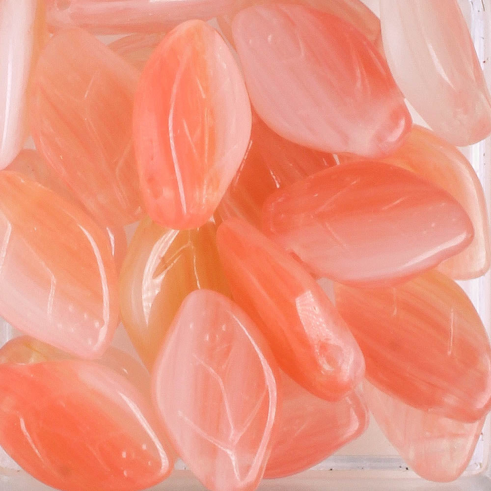 Leaf Bead - Salmon/White