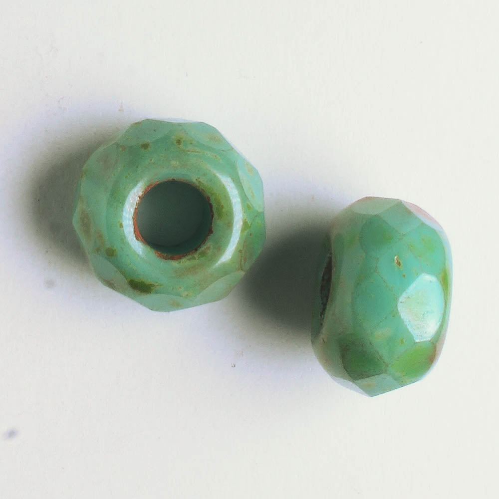 8x12mm Large Hole Roller Bead Sea Green Picasso