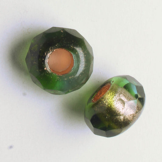 8x12mm Large Hole Roller Bead Green and Copper