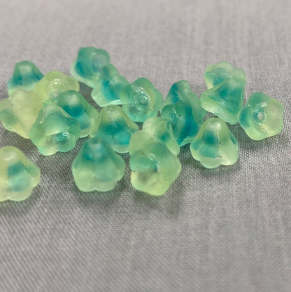 5x6mm Bell Flower - Aqua/Yellow- qty 25