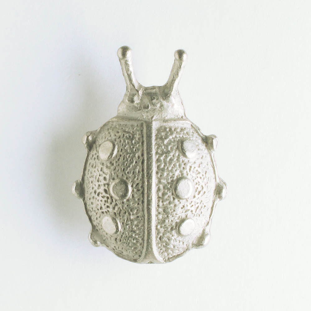 Ladybug button - Silver tone metal