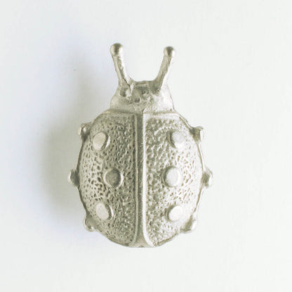 Ladybug button - Silver tone metal