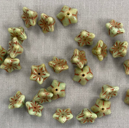 5x8mm Bell Flowers - Sage Picasso - qty 25