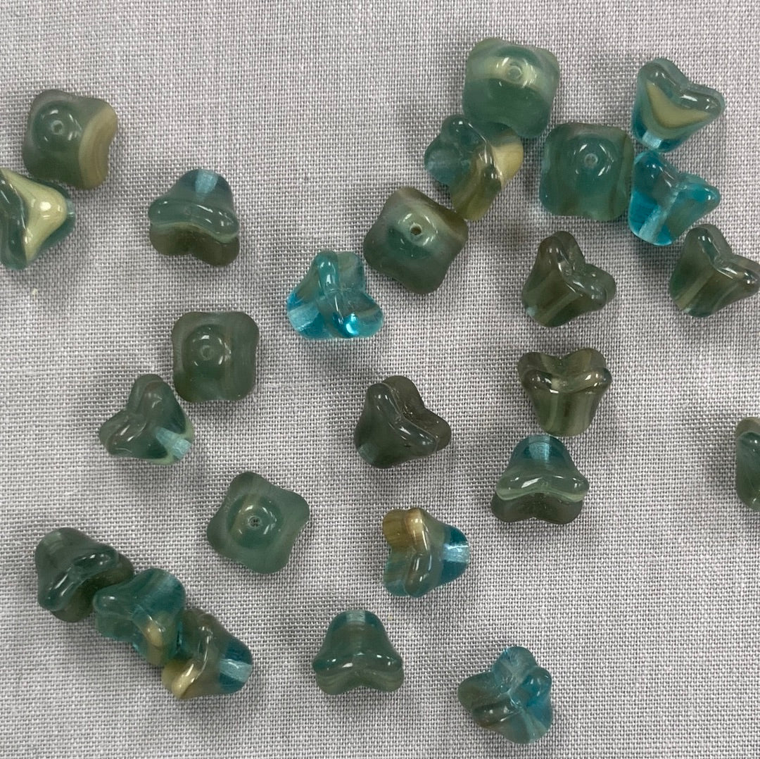 5x8mm Bell Flower - Green and Brown - qty 25