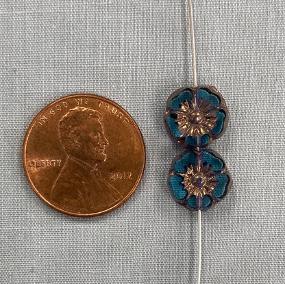 9mm Hibiscus Flower - Pale Blue with Copper - qty 16