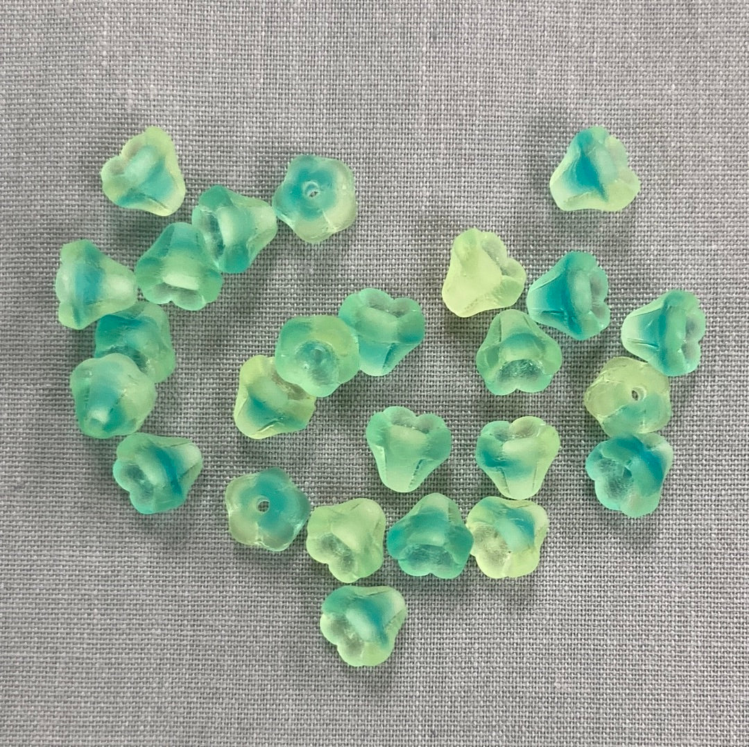 5x6mm Bell Flower - Aqua/Yellow- qty 25