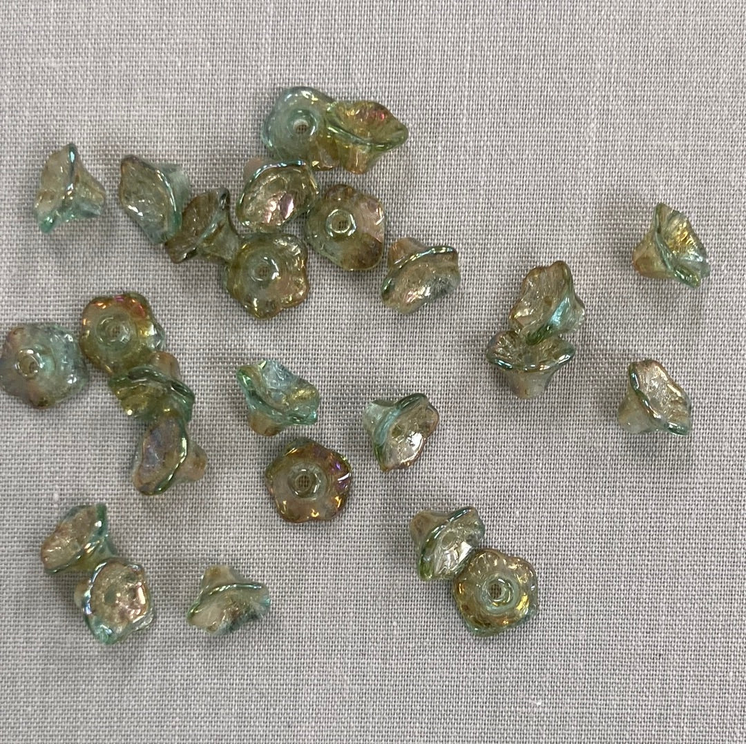 4x6mm Bell Flower - Teal/Brown Luster - qty 25