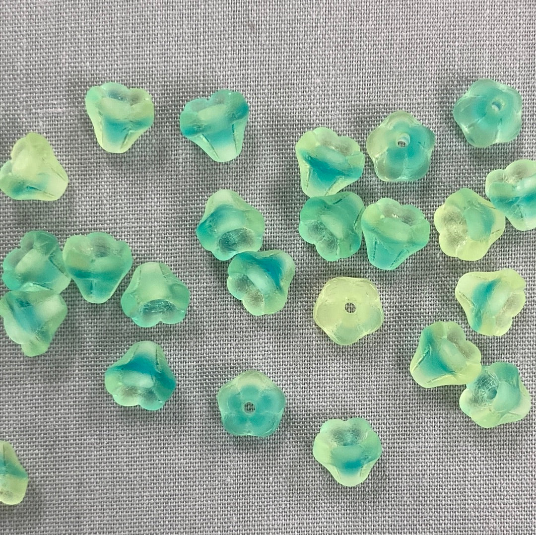 5x6mm Bell Flower - Aqua/Yellow- qty 25