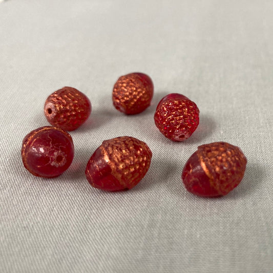 Czech Glass Acorn Bead - Ruby Red with Copper - each