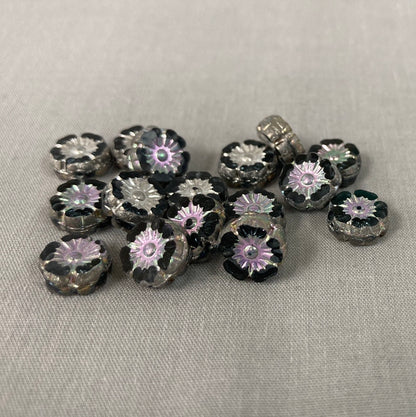 9mm Hibiscus Flower - Slate Blue with Silver AB - qty 16