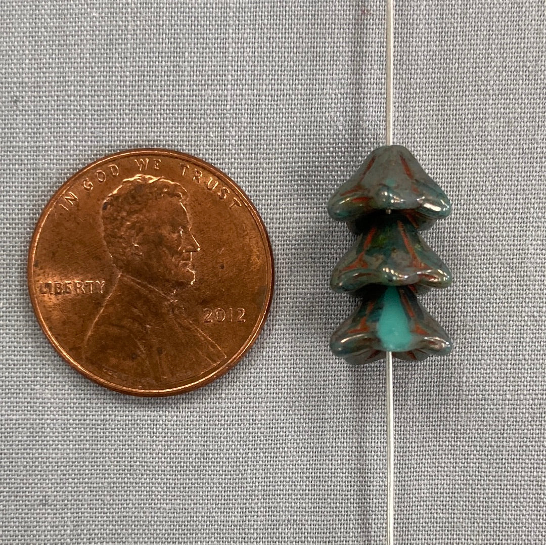 5x8mm Bell Flowers - Sea Green with Bronze