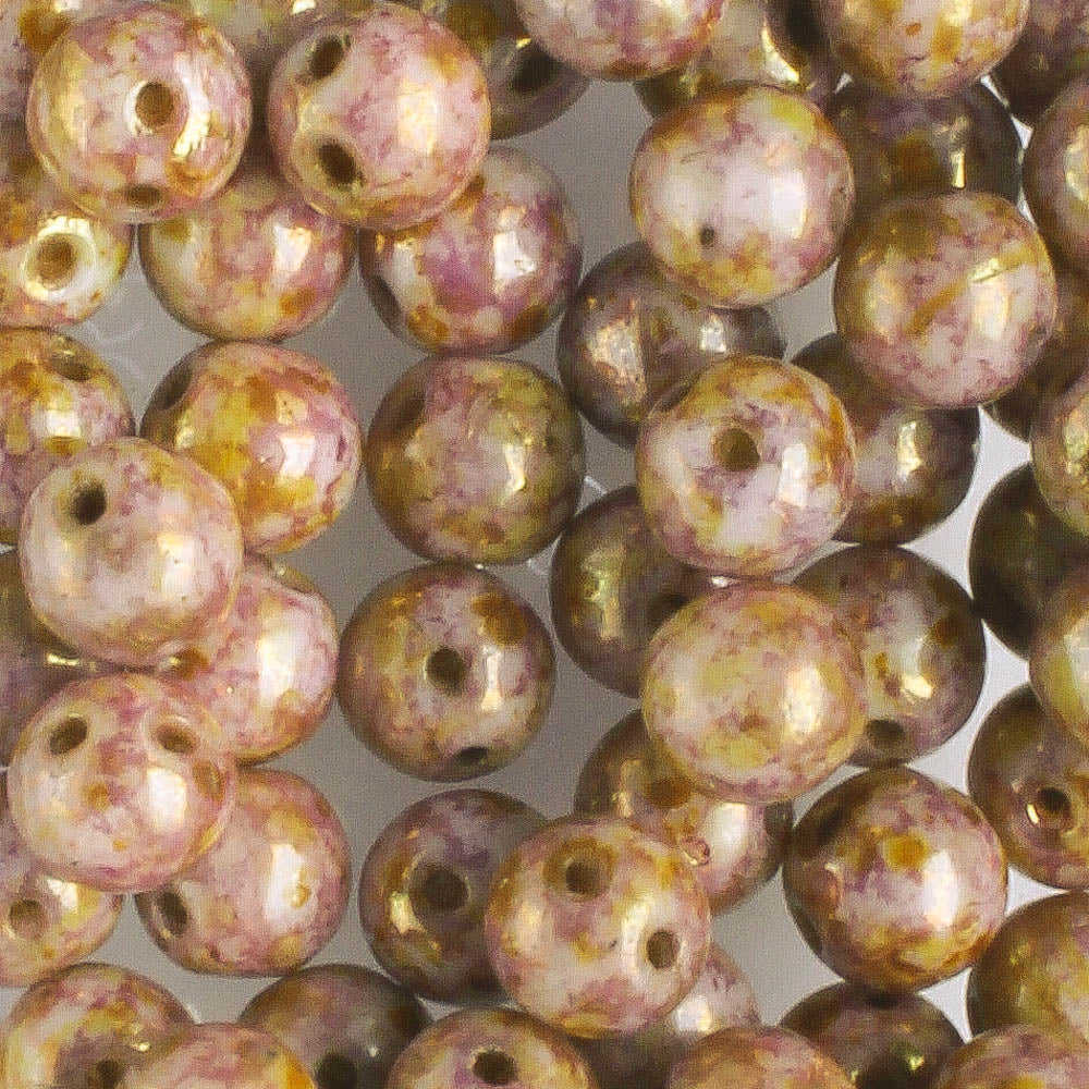 Rounduo White Lilac Gold Luster - 50 beads