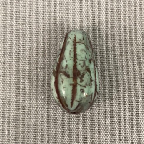 Czech Glass Melon Drop Bead - Pale Blue Green with Gold - each