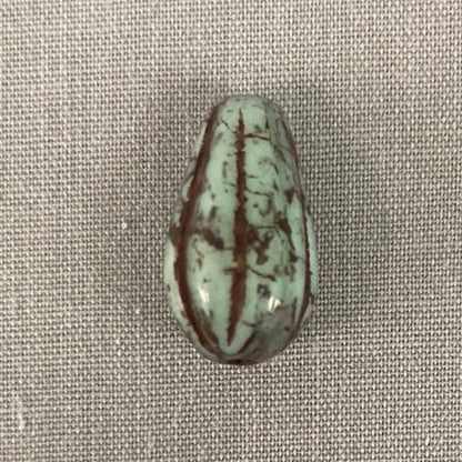 Czech Glass Melon Drop Bead - Pale Blue Green with Gold - each