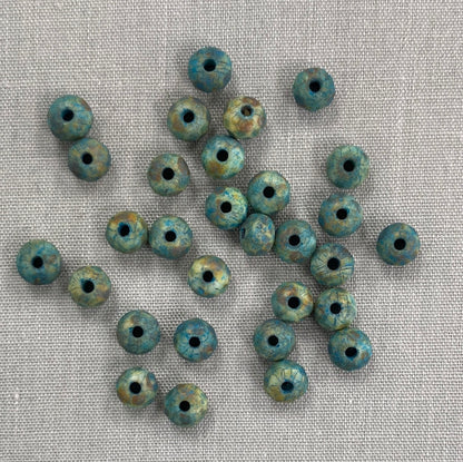 5x3mm Rondelle - Blue/Green Picasso with Etched Finish