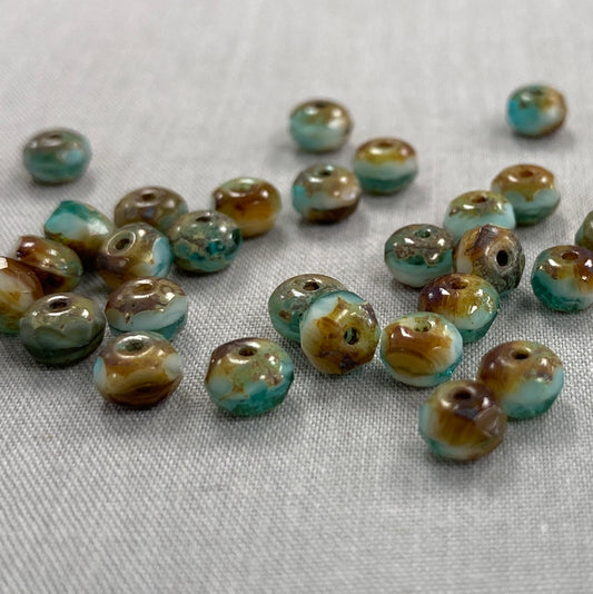 5x3mm Rondelle - Pacific Blue, Amber, and White Picasso