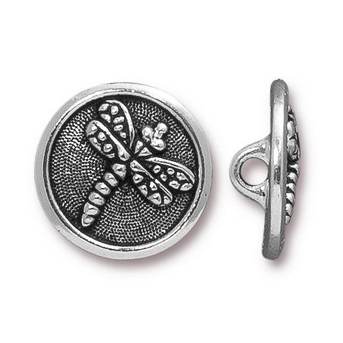 Dragonfly Button - Antique Silver