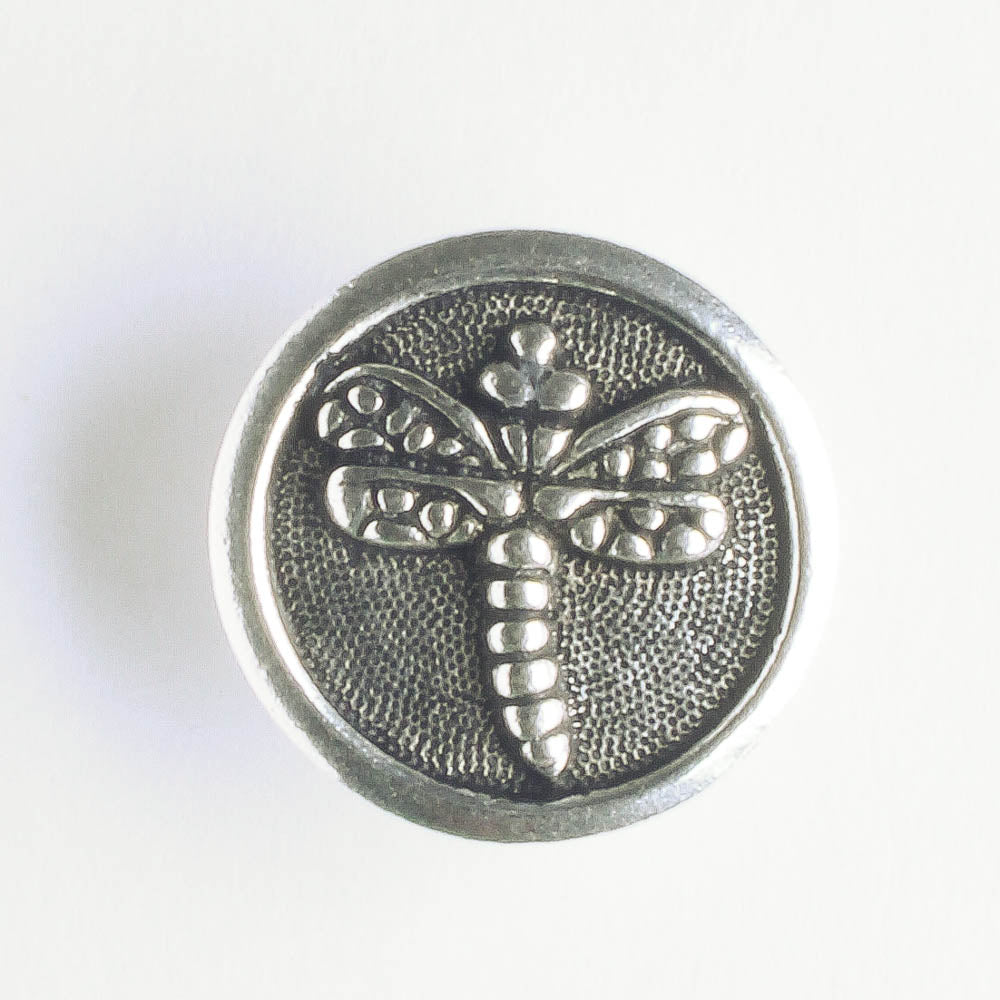 Dragonfly Button - Antique Silver