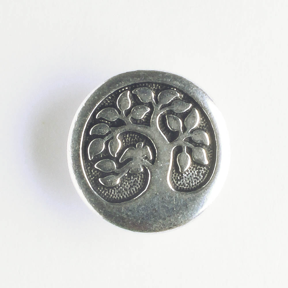 Bird in Tree Button - Antique Silver