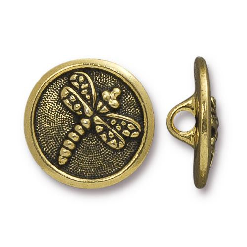 Dragonfly Button - Antique Gold