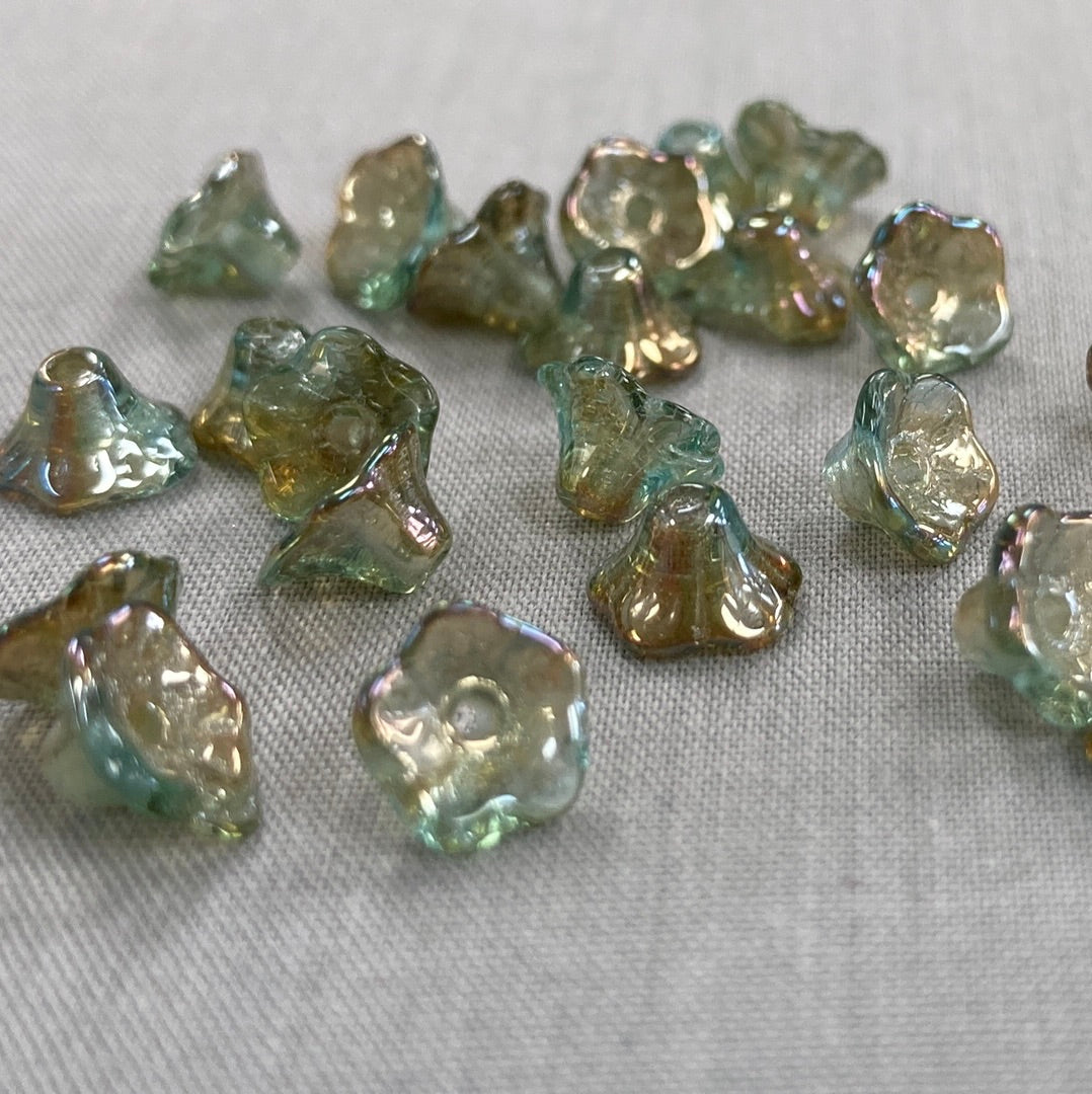 4x6mm Bell Flower - Teal/Brown Luster - qty 25