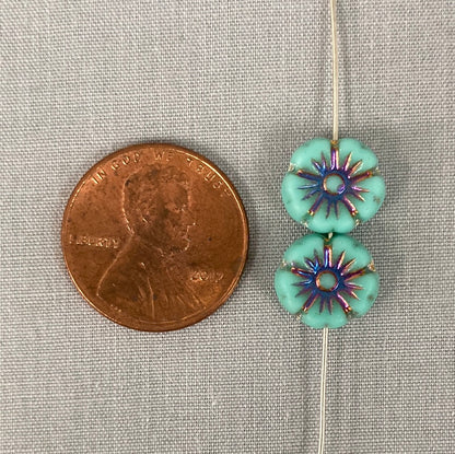 9mm Hibiscus Flower - Tea Green with AB - qty 16