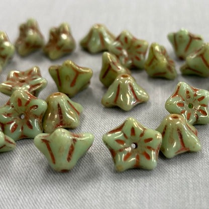 5x8mm Bell Flowers - Sage Picasso - qty 25