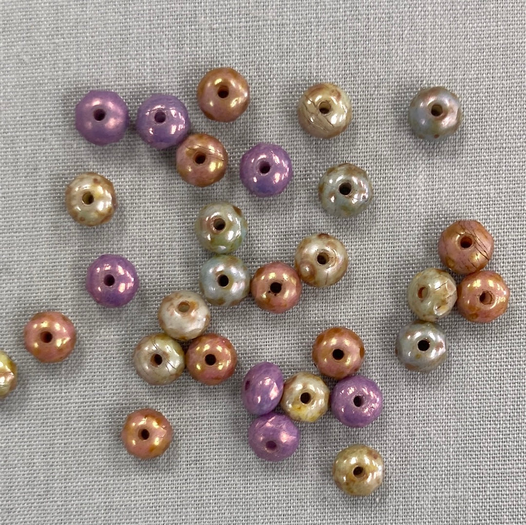 5x3mm Rondelle - Grape, Apricot, Stone, and Sage Picasso