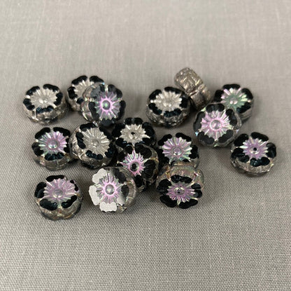 9mm Hibiscus Flower - Slate Blue with Silver AB - qty 16