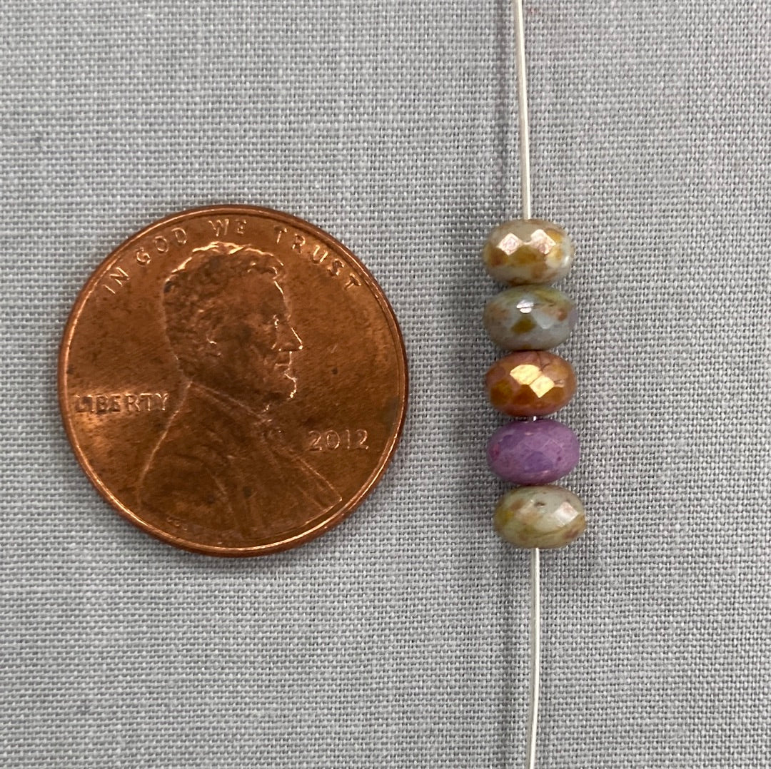 5x3mm Rondelle - Grape, Apricot, Stone, and Sage Picasso