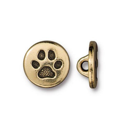 Paw Print Button - Antique Gold